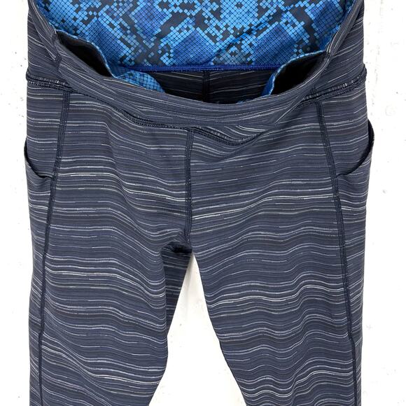 Lululemon Womens Pace Rival Crop Leggings Cyber Stripe Naval Blue Black Size 6 - Picture 9 of 9